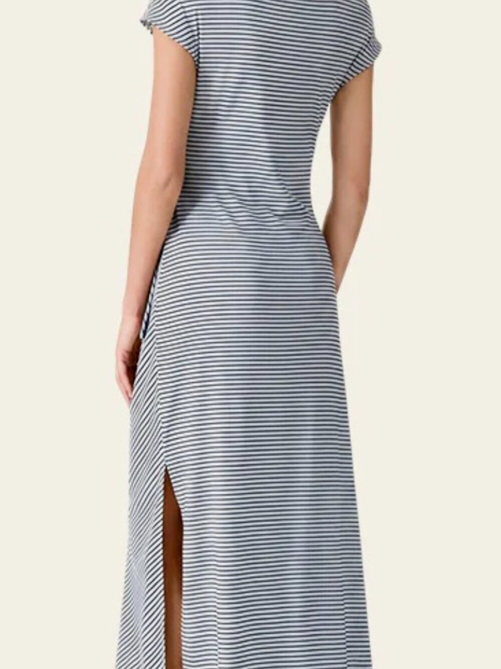 *NWT* OGL Lyocell Striped Tie Waist Midi Dress Medium 6-8 Blue Navy - Picture 3 of 4